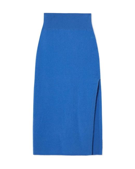 FRAME Blue Elastic Waist Midi Skirt
