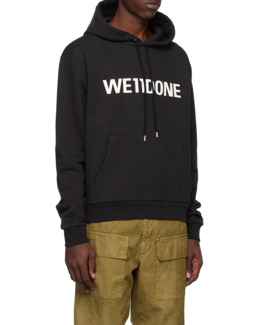 we11done Black Logo-Print Drawstring Hoodie for men