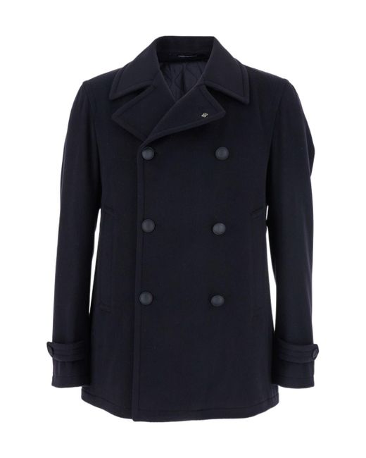 Tagliatore Blue Double-Breasted Coat With Wide Notched Revers for men