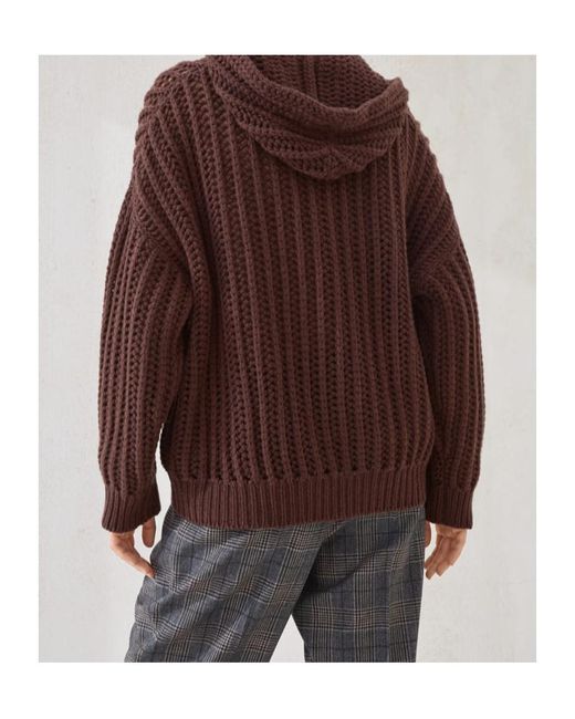 Brunello Cucinelli Brown Openwork Rib Hooded Cardigan