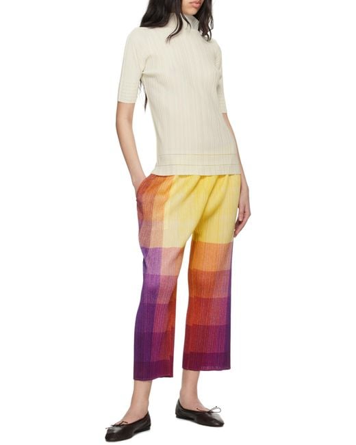 パンツ PLEATS PLEASE ISSEY MIYAKE PHOTON Pleats Please Issey Miyake Photon Trousers in Yellow | Lyst