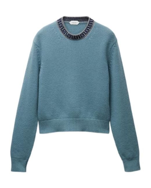 Versace Blue Crewneck Wool Cashmere Sweater