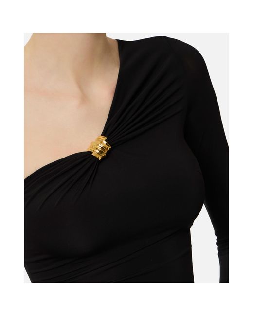 Elisabetta Franchi Black One-Shoulder Draped Top