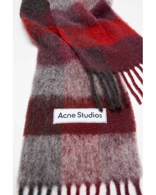Acne Red Logo Patch Checked Scarf for men