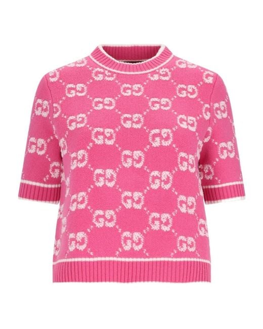 Gucci Pink Gg Jacquard Knitted Top