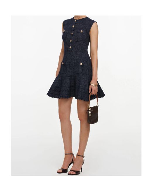 Self-Portrait Blue Sleeveless Textured Knit Mini Dress