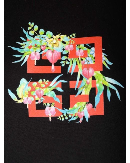 Givenchy Black 4G Flower Printed Crewneck T-Shirt