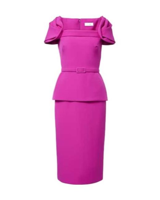 Safiyaa Purple Belted Peplum Midi Dress
