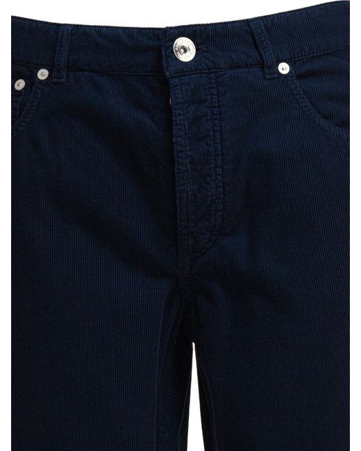 Brunello Cucinelli Blue Logo Patch Corduroy Pants for men