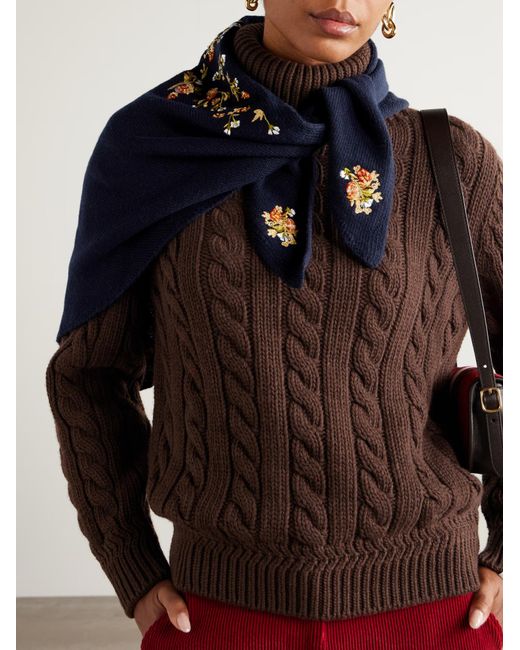 Bally Blue Embroidered Wool Scarf