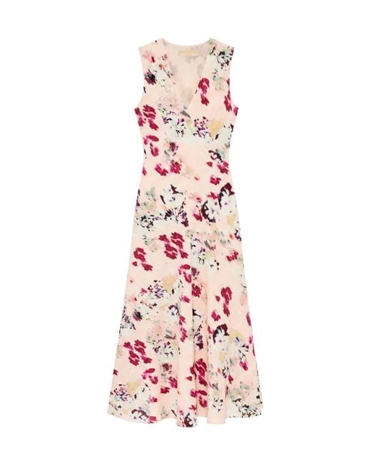 Ulla Johnson Pink Floral-Print V-Neck Midi Dress