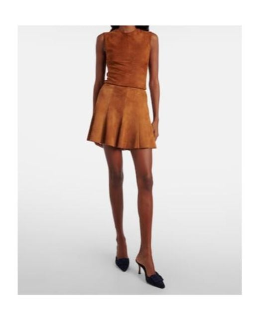 Stouls Brown Mila Pleated Suede Miniskirt