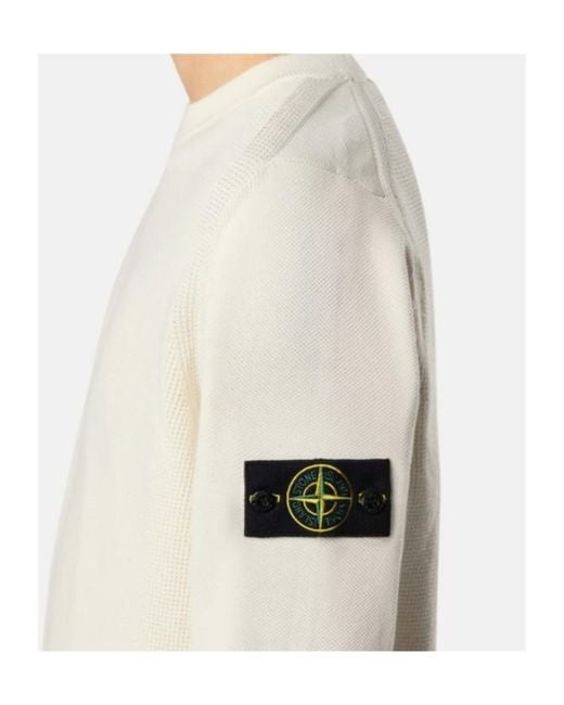 Stone Island White Textured Logo Knitted Sweater for men
