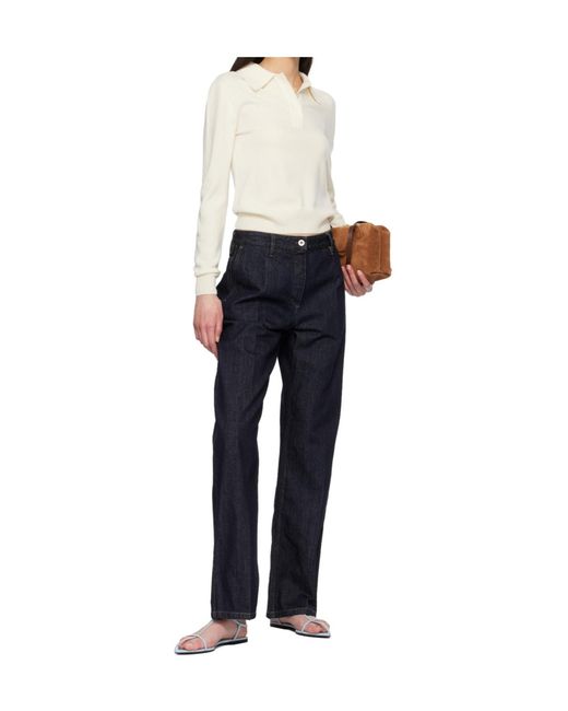Jil Sander White Long-Sleeved Wool Knit Polo Shirt