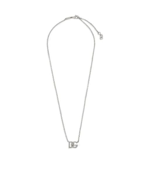 Dolce & Gabbana White Logo-Plaque Pendant Necklace for men