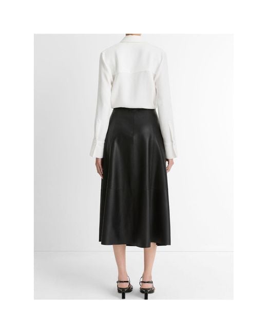 Vince Black Mid-Waist Trumpet Leather Skirt