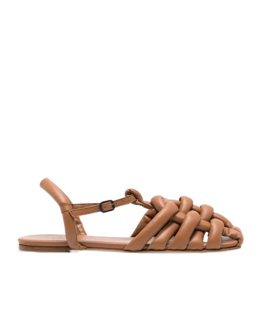 Hereu Brown Square-Headed Flat Sandals