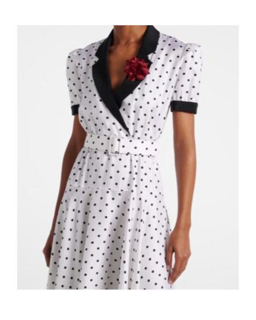 Rodarte White Polka Dot Silk Twill Midi Dress