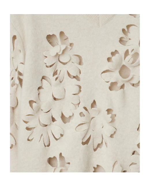 Burberry White Cut-Out Daisy V-Neck Jumper