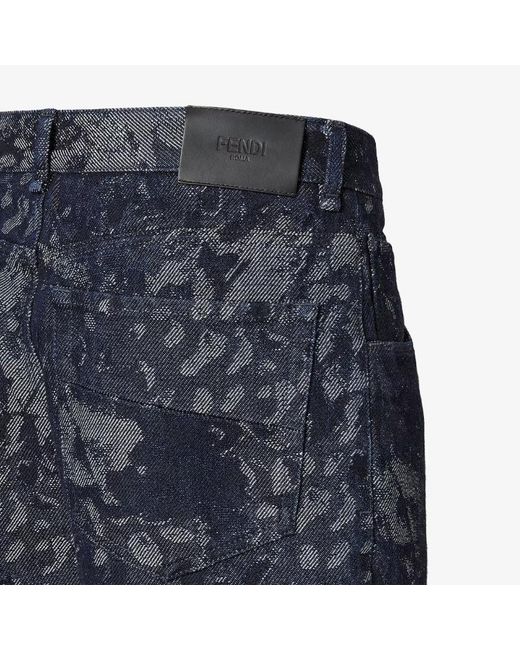 Fendi Blue Straight-Leg Jacquard Long Jeans for men