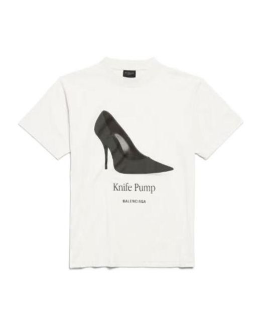 Balenciaga White Graphic Printed Crewneck T-Shirt