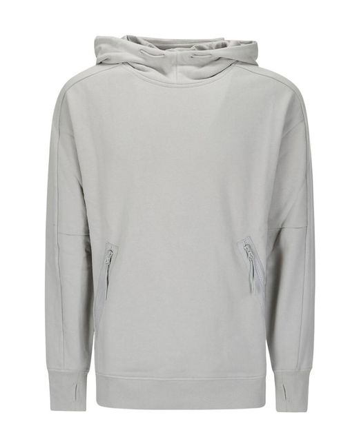 C P Company Gray Diagonal Raised Fleece Goggle Hoodie for men