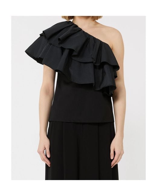 Max Mara Black Studio Orca Asymmetrical One-Shoulder Top