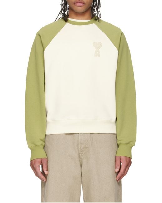 AMI Green De Coeur Crewneck Knitted Sweatshirt for men
