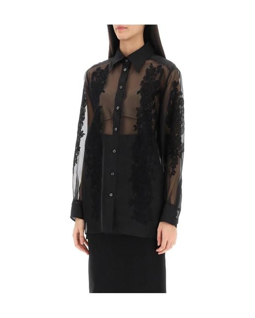 Dolce & Gabbana Black Lace-Detailed Long Sleeved Shirt