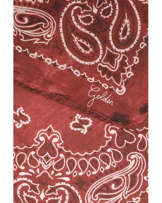 Golden Goose Deluxe Brand Red Paisley Printed Distressed Effect Scarf