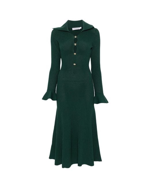 Self-Portrait Green Keyhole Knit Midi Dress