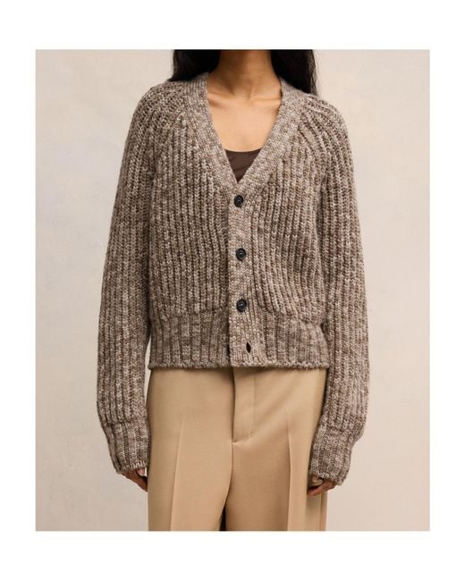 AMI Brown Long Sleeved Knitted Cardigan for men