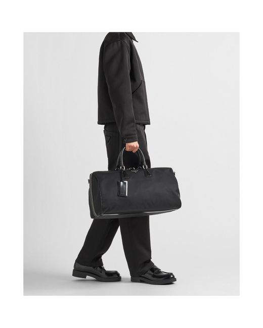 Prada Black Re-Nylon And Brushed Leather Duffel Bag for men
