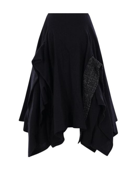 Yohji Yamamoto Blue Asymmetric Hem Midi Skirt