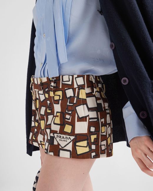 Prada Blue Jacquard Crepe De Chine Blouse