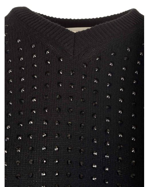Sportmax Blue Embellished V-Neck Jumper