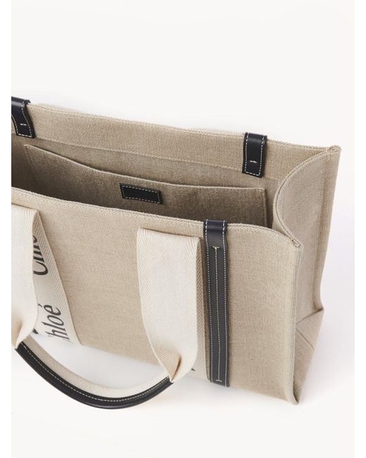 Chloé Natural Chloé Woody Logo Strap Shoulder Bag