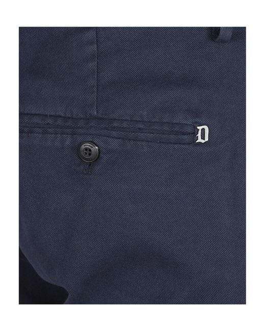 Dondup Blue Logo-Plaque Turn-Up-Hem Trousers for men