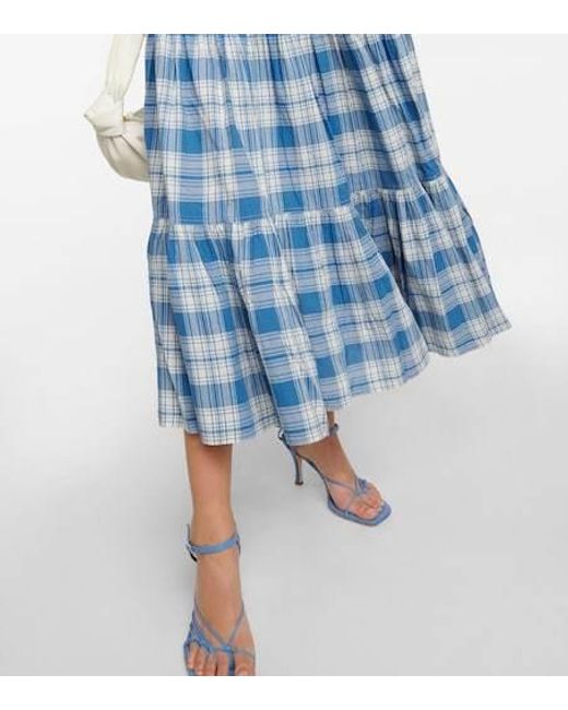 Polo Ralph Lauren Blue Checked Cotton Maxi Dress