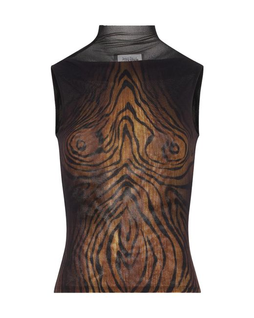 Jean Paul Gaultier Brown High-Neck Wood-Print Top
