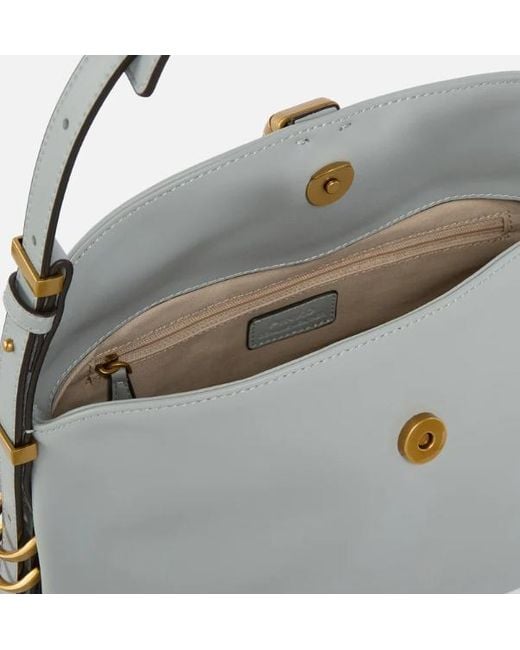 Pinko Gray Saddle Bag Baguette Small Leather Shoulder Bag