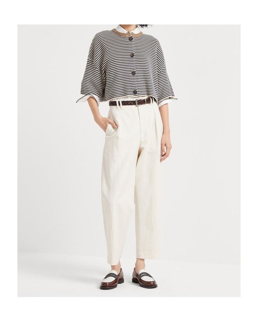 Brunello Cucinelli Gray Striped Sequin Embellished Cardigan