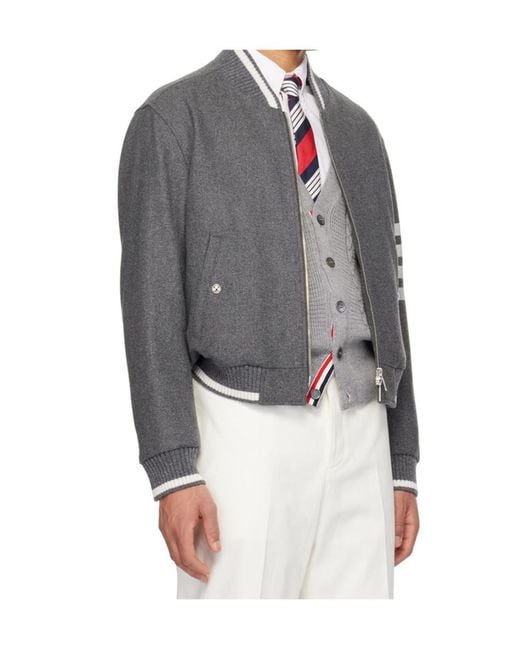 Thom Browne Gray 4-Bar Stripe Zip-Up Bomber Jacket for men
