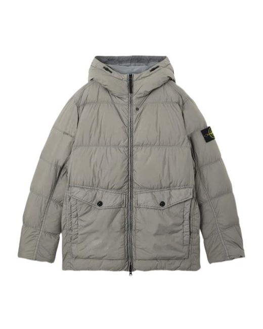 Stone Island Gray Logo Patch Zip-Up Hooded Jacket for men