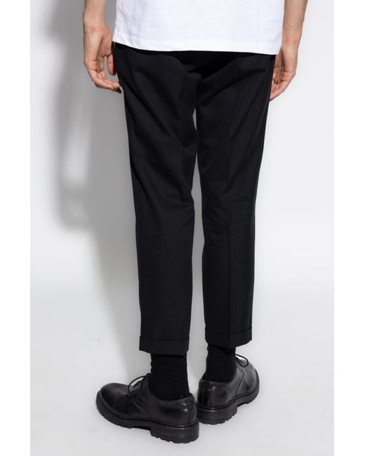 AllSaints Black Cotton-Wool Pleated Straight-Leg Trousers for men