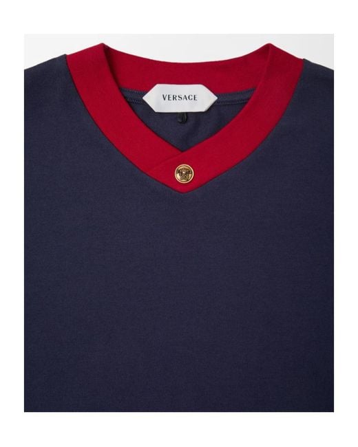 Versace Blue Contrast-Trim Cropped T-Shirt