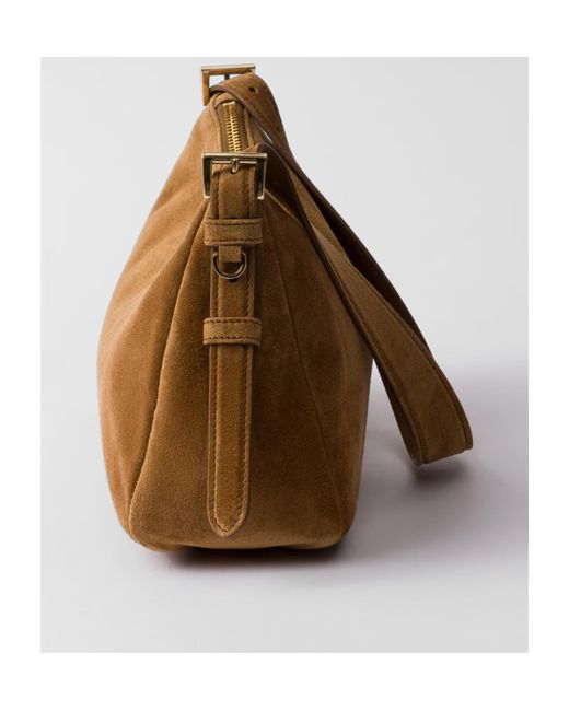 Prada Brown Aimée Medium Suede Shoulder Bag