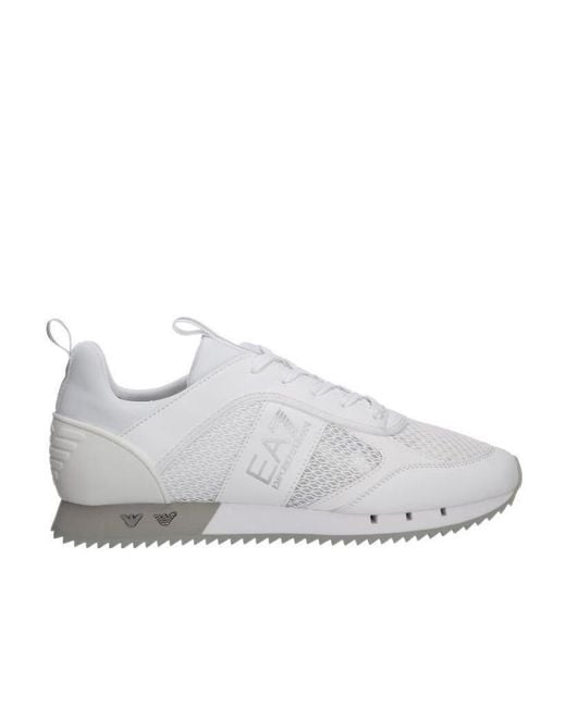 Emporio Armani White Ea7 Side Stripe Lace-Up Sneakers for men