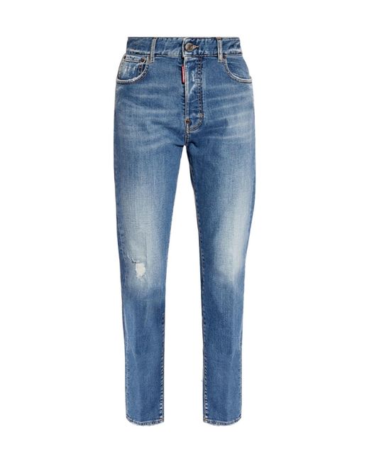 DSquared² Women's Blue 642 Straight-Leg Stonewashed Jeans