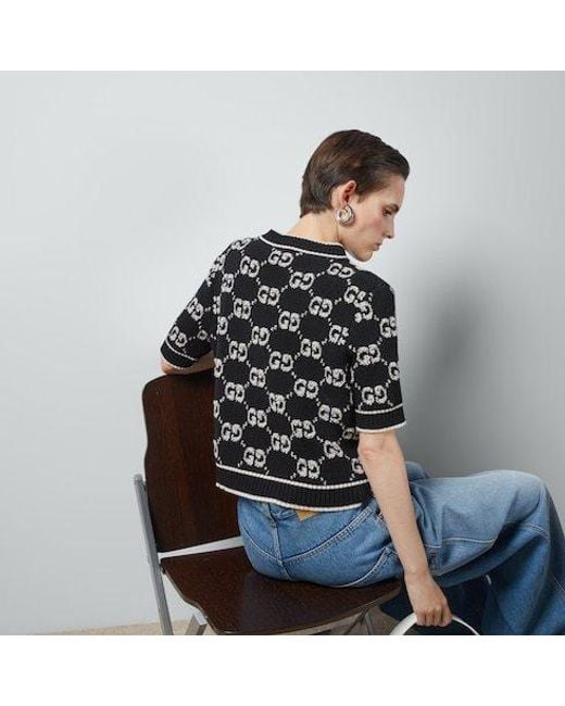 Gucci Black Gg Wool Bouclé Jacquard Top